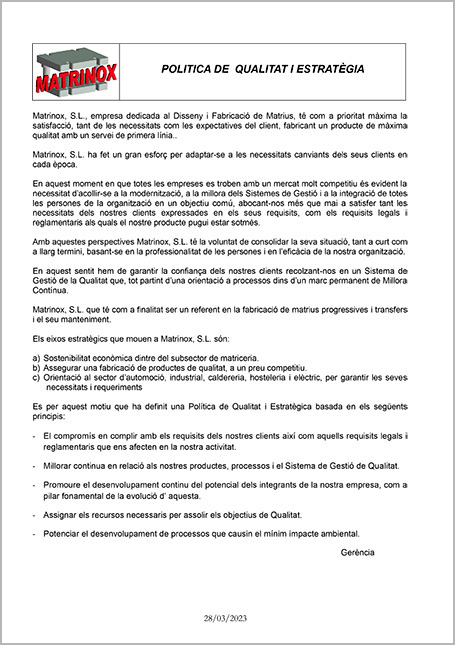 Política de qualitat i estratègia