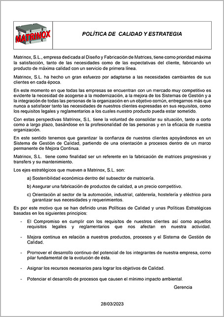 Política de calidad y estrategia